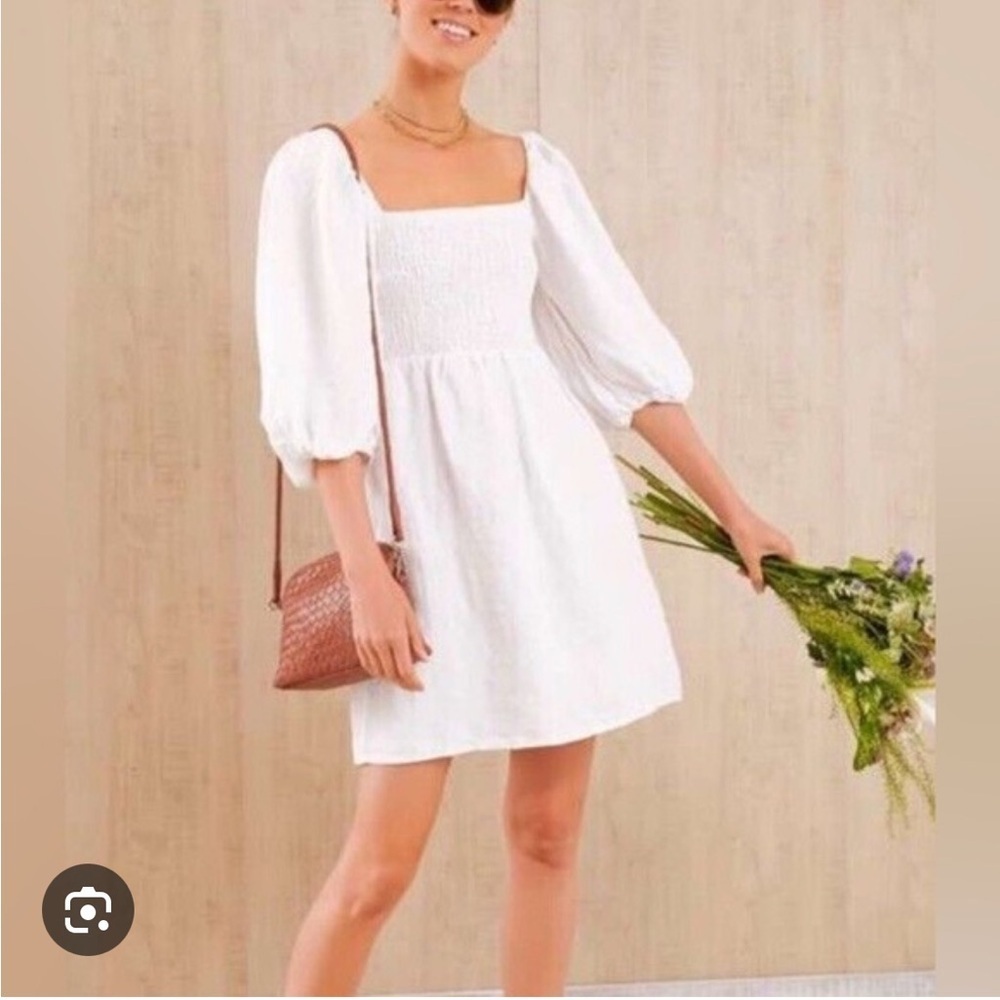 Tuckernuck White Annie smocked minidress size medium, 100% linen